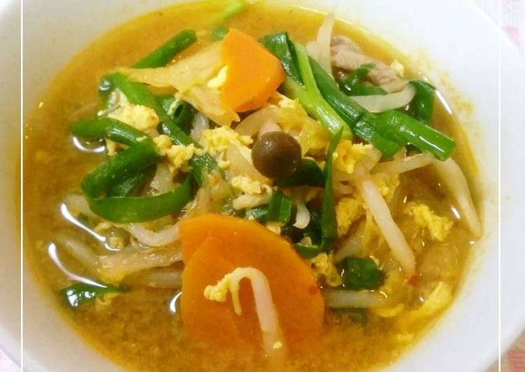 Recipe of Favorite Bean Sprouts and Your Favourite Vegetable Miso Kimchi Soup