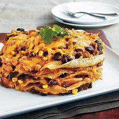 A picture of Crock Pot Chicken Enchilada Stack.