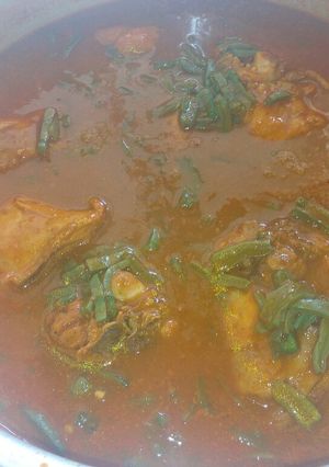 Una foto de Pollo en adobo con nopales a la Mario, s