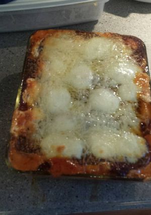 A picture of egg plant lasagna .