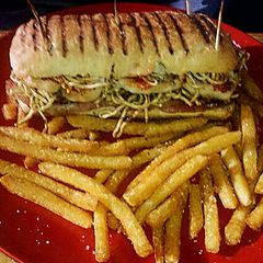 A picture of Tex's Chinese Style Pork & Chicken Panini 🐷🐔🍞.