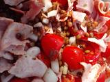 Ensalada de lenteja, jamón y tomate