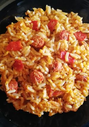 Foto principal de Arroz con chistorras y piquillos al brandy