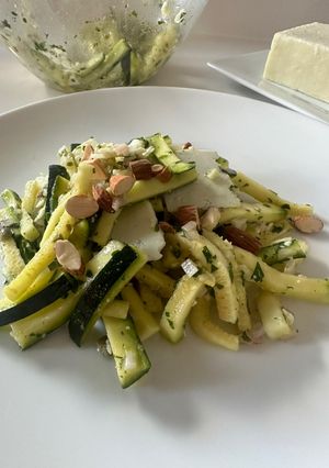 A picture of Zucchini Salad with Pecorino, Basil and Almonds.