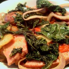 sunshine 's kale and ham saute A picture of sunshine 's kale and ham saute.
