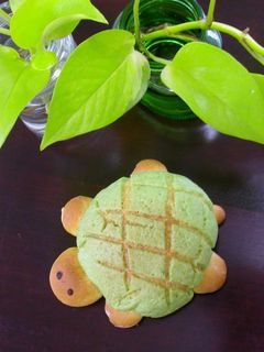 A picture of Turtle-Shaped Melon Bread in the Microwave.