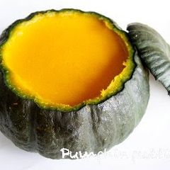 A picture of Kabocha Pudding with a Whole Squash.