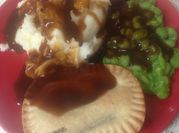 A picture of pie and peas