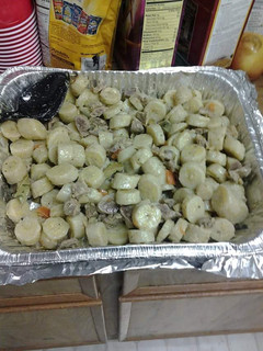 A picture of Green bananas and chicken gizzards.