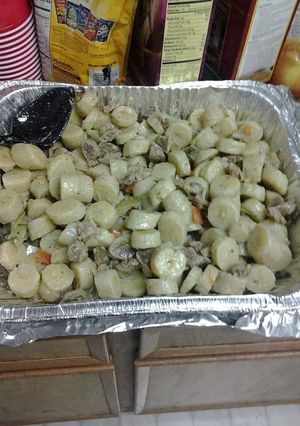 A picture of Green bananas and chicken gizzards.