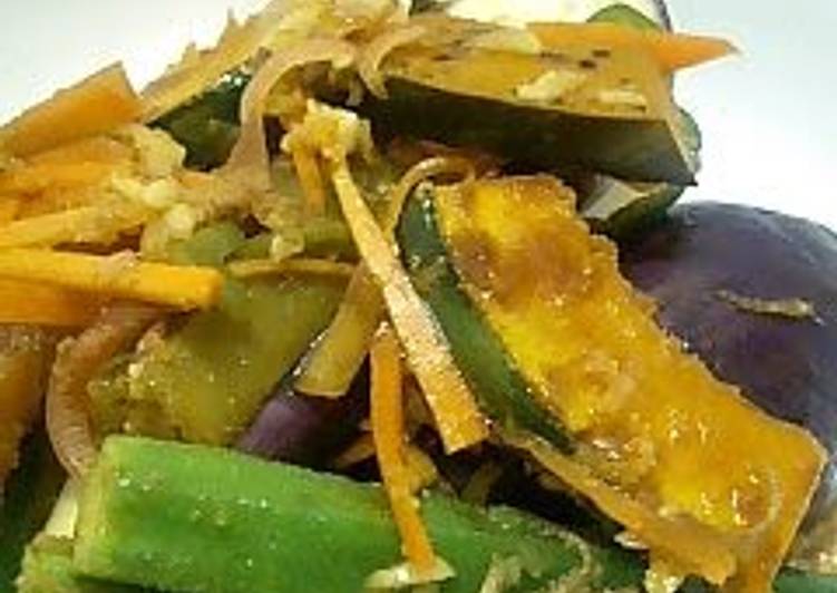 Eggplant, Okra, and Kabocha Squash in Nanban Sauce