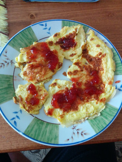 A picture of Polish omelette with jam.