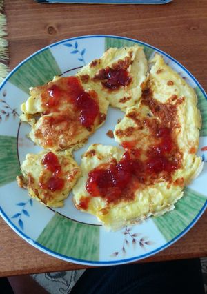 A picture of Polish omelette with jam.