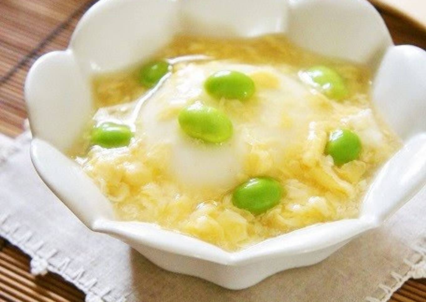 Hot or Cold Tofu with Egg and Edamame Ankake Sauce