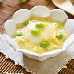 A picture of Hot or Cold Tofu with Egg and Edamame Ankake Sauce.