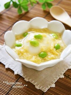 A picture of Hot or Cold Tofu with Egg and Edamame Ankake Sauce.