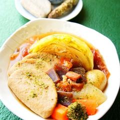 A picture of Shikuoka Oden-style Spring Veggie Pot-Au-Feu with Wasabi Sauce.