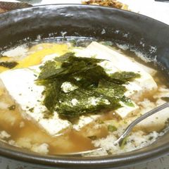A picture of Quick and Easy Tofu and Egg Simmered in Dashi Soy Sauce.