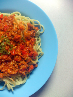 A picture of spaghetti meat sauce.