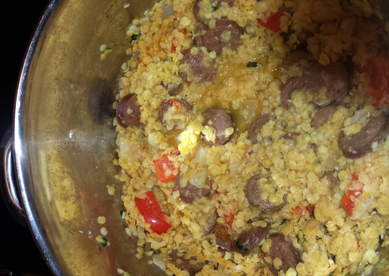 Red lentils and spicy sausage