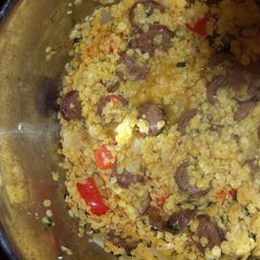 A picture of Red lentils and spicy sausage.