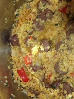 A picture of Red lentils and spicy sausage.