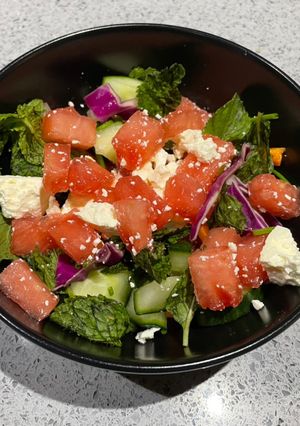 A picture of Watermelon, walnut and feta salad.