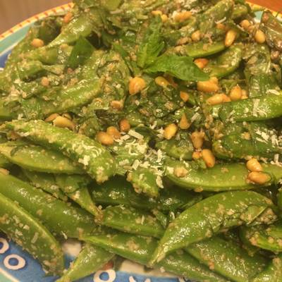 Snap Pea Salad w/Roasted Almonds, Parmesan Mom's Kitchen Handbook