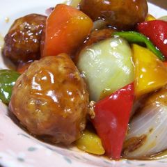 A picture of Yum! Sweet and Sour Pork Style Meatballs in Sweet Vinegar Ankake Sauce.