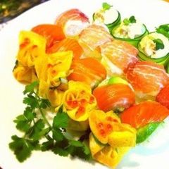 A picture of Vibrant, Colorful, Cute Roly Poly Temari Sushi.