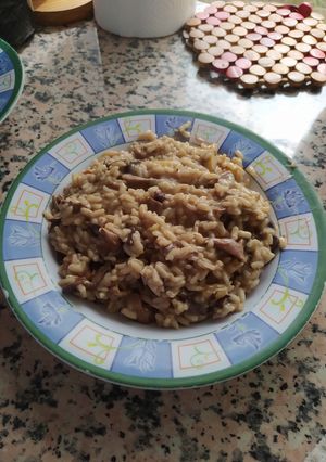 Una foto de Risotto de setas y manzana
