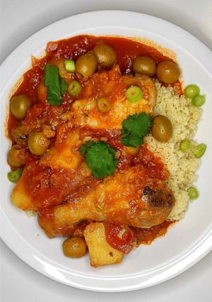 A picture of Chicken, Potato, and Olive Stew.
