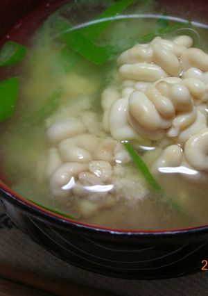 A picture of Cod Milt (shirako or tachi) Miso Soup - Including how to prep the milt.