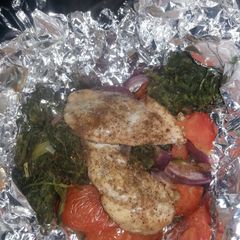 A picture of HCG diet meal 4: baked chicken and spinach pocket.