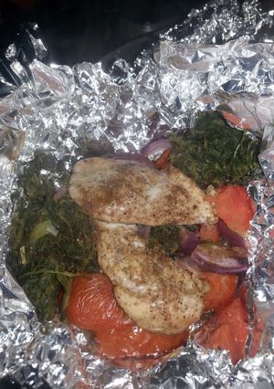 A picture of HCG diet meal 4: baked chicken and spinach pocket.
