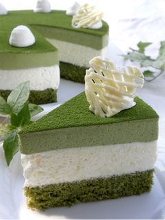 A picture of Green Tea and White Chocolate Mousse Cake.