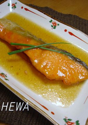 A picture of Lightly Flavored Fried and Simmered Salmon with Plenty of Sake.
