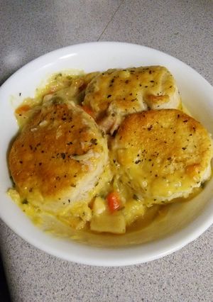 A picture of Sarah's Kickin Chicken and biscuit casserole.