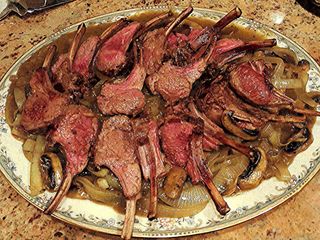 Rack of Lamb On Onions & Mushrooms with White Wine & Lamb Stock Sauce