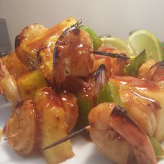 A picture of Chili Teriyaki Shrimp and Pineapple kabobs.