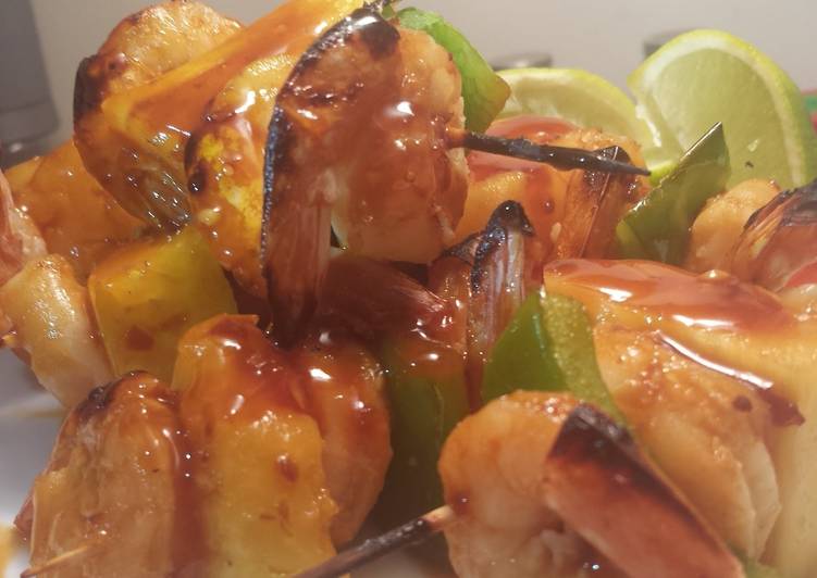 Recipe of Tasty Chili Teriyaki Shrimp and Pineapple kabobs