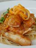Spaghetti And Salmon In Orange Ginger Sauce