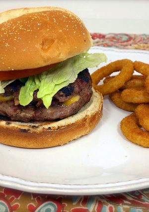 A picture of Bacon Mushroom Stuffed Cheese Burgers.