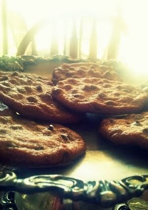A picture of Alex's famous chocolate chip cookies.