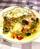 Pollo arvejado con champiñones deshidratados