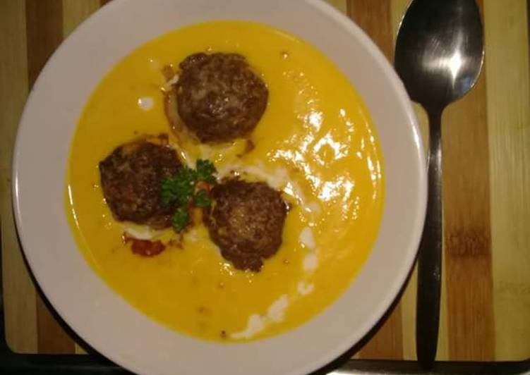 Steps to Prepare Any-night-of-the-week Creamy pumpkin soup and meatballs