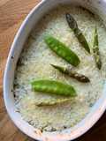 Timballo di riso con taccole e asparagi