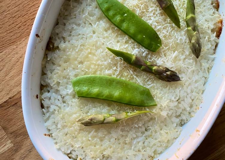 Timballo di riso con taccole e asparagi