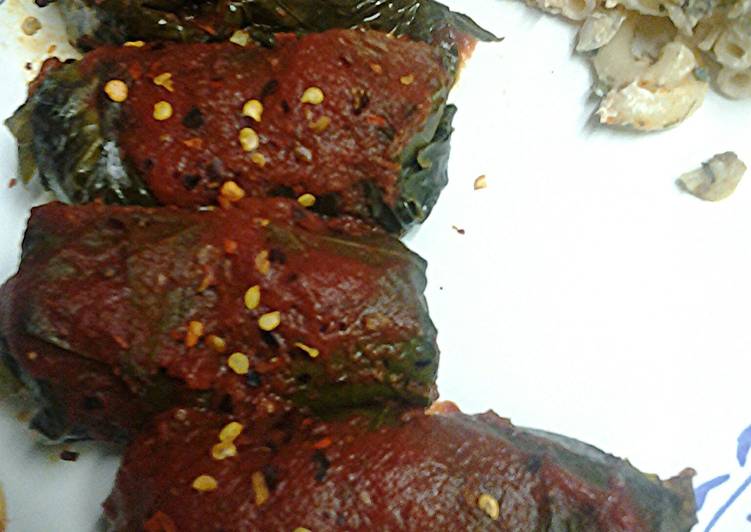 Stuff grape leaves with meat and rice