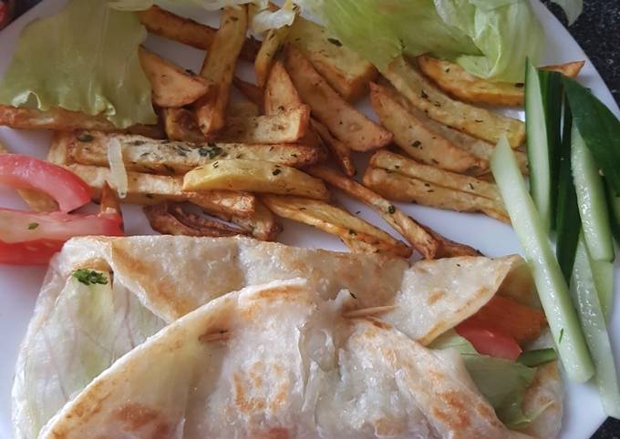 Paratha chicken roll with fries#eid k pakwan